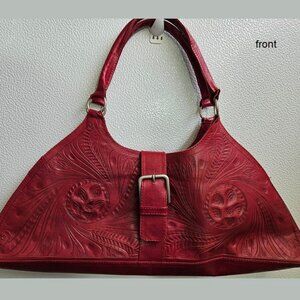 Red Embossed Flowers Handbag Shoulder Purse